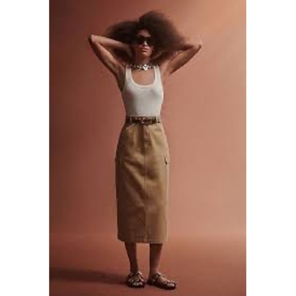 Anthropologie Mare Mare Ribbed Sleeveless Cargo Midi Dress Tan White Small